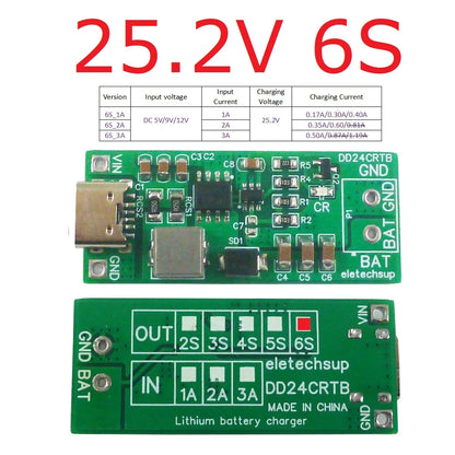 DD24CRTB 8.4V 12.6 16.8 21V 25.2V Step-up Boost Charger Module for 7.4V 11.1V 14.8V 18.5V 22.2V 18650 Battery Pack2-6S Type-c Multi-cell