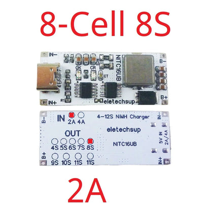 NITC16UB 2A/4A 4-12 Cell NIMH Charger Module TYPE-C DC 5V Boost BMS CC/CV NiCd for 4.8V 6V 7.2V 8.4V 9.6V 10.8V 12V 13.2V 14.4V Battery