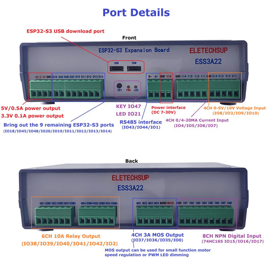 ESS3A22 Multi-function Programmable Smart Home Control Box ESP32 S3 PWM MOS Relay RS485 WIFI IOT Expansion Board for Arduino MQTT HTTP