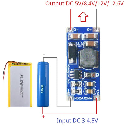 ND2A12MA 1Cell to 2-3Cell Battery Voltage Doubler DC-DC 4.2V 8.4V 12.6V Converter 3.3V 3.7V 4.2V to 5V 8.4V 12V 12.6V Voltage Booster