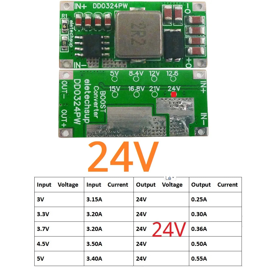 DD0324PW 25W Mini Size High-power 2-5Cell Battery Multiplier 3.7V 4.2V to 8.4V 12.6V 16.8V 21V DC-DC Boost Converter Module 5V 12V 15 24V