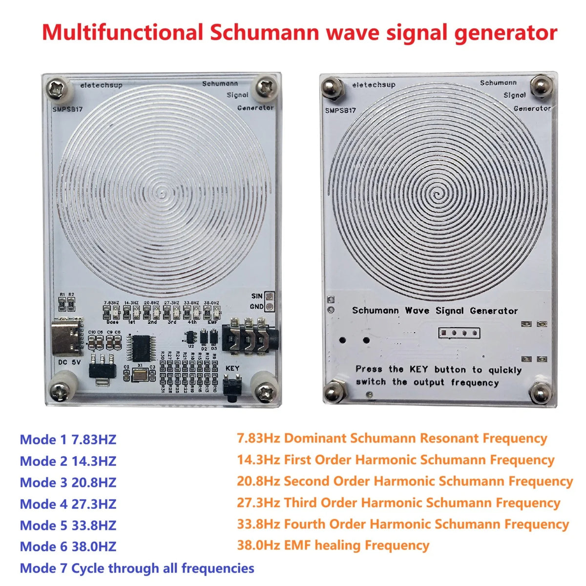 SMPSB17 7.83 14.3 20.8 27.3 33.8 38HZ Acrylic shell Schumann Resonance SR Generator Beneficial frequency signal generator for the human