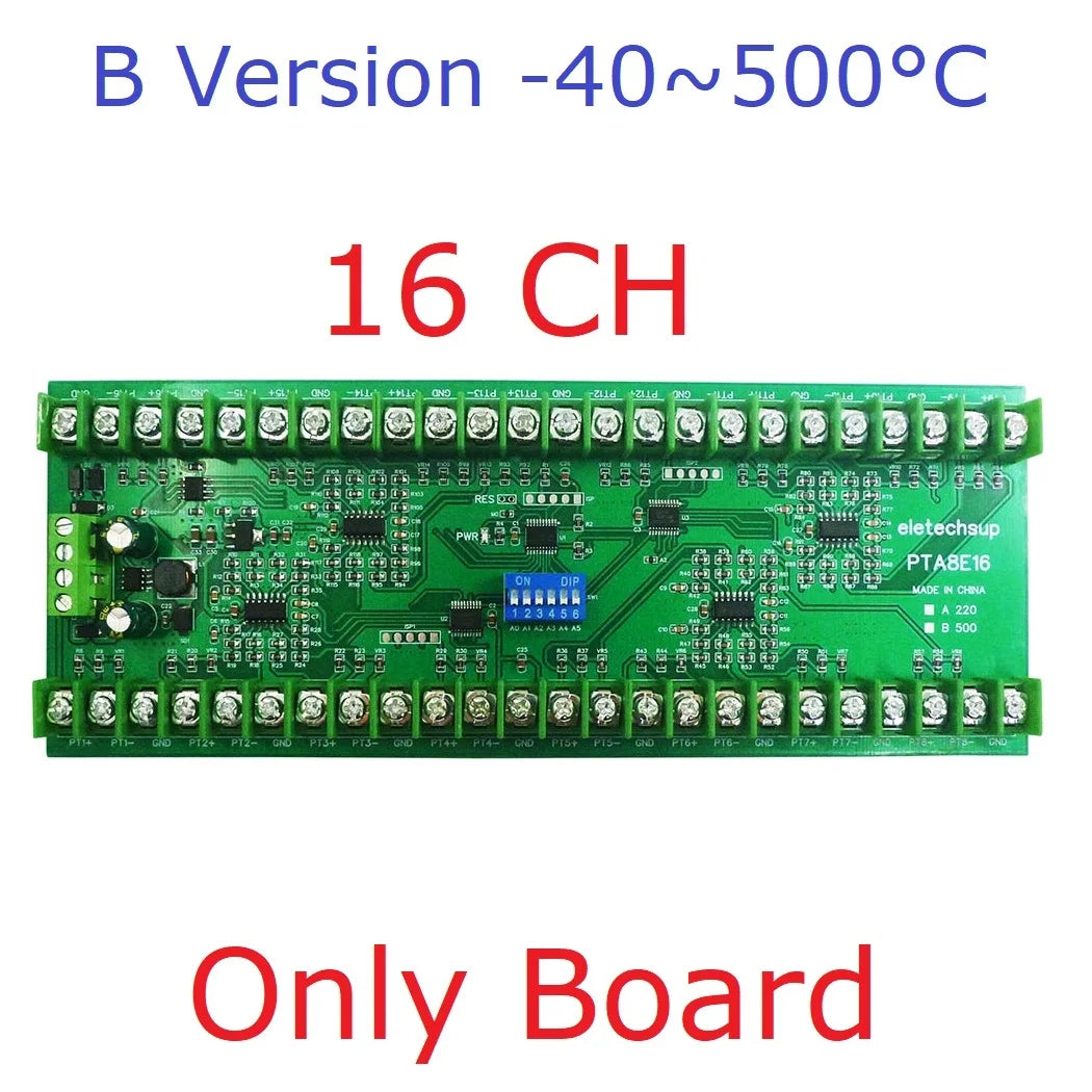 PTA8E16 16CH DC 12V 24V Temperature Analog PT100 Resistance RS485 Collector Modbus RTU -40-500 High Temperature Acquisition Board