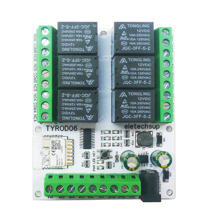 TYROD06 6 DI-DO DC 5V/12V/24V IOS Android Smart Wifi Relay 2.4G RF Remote Control IOT Switch NPN IN Dry Contact Out Tuya Smart Life APP