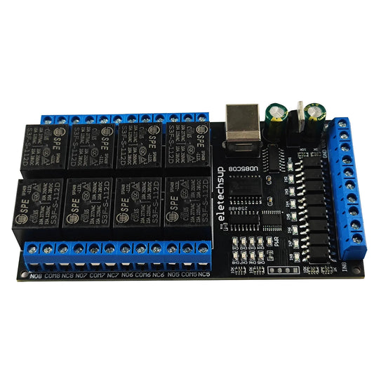 UD85C08 8DI-8DO Industrial-grade Multi-function USB Relay Board PC UART COM Switch Module With Input Indicator Light DC 12V 24V