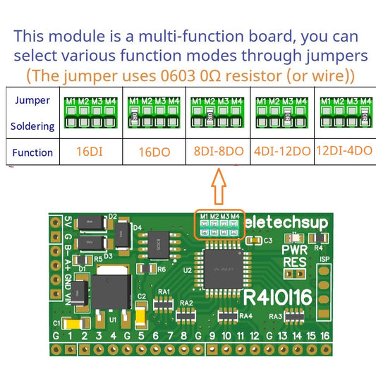 R4IOI16 16DI/16DO/8DI-8DO/4DI-12DO/12DI-4DO Modbus Rtu Digital IO RS485 2.54mm Pin Core Board for Arduino ESP32 ESP8266 PLC Smart Home