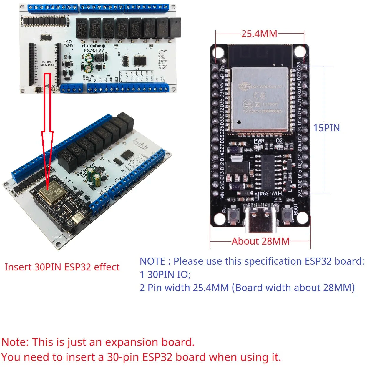ES30F27 Multi-Function ESP32 Relay Expansion Board with 8DI-8DO-7ADC and RS485
