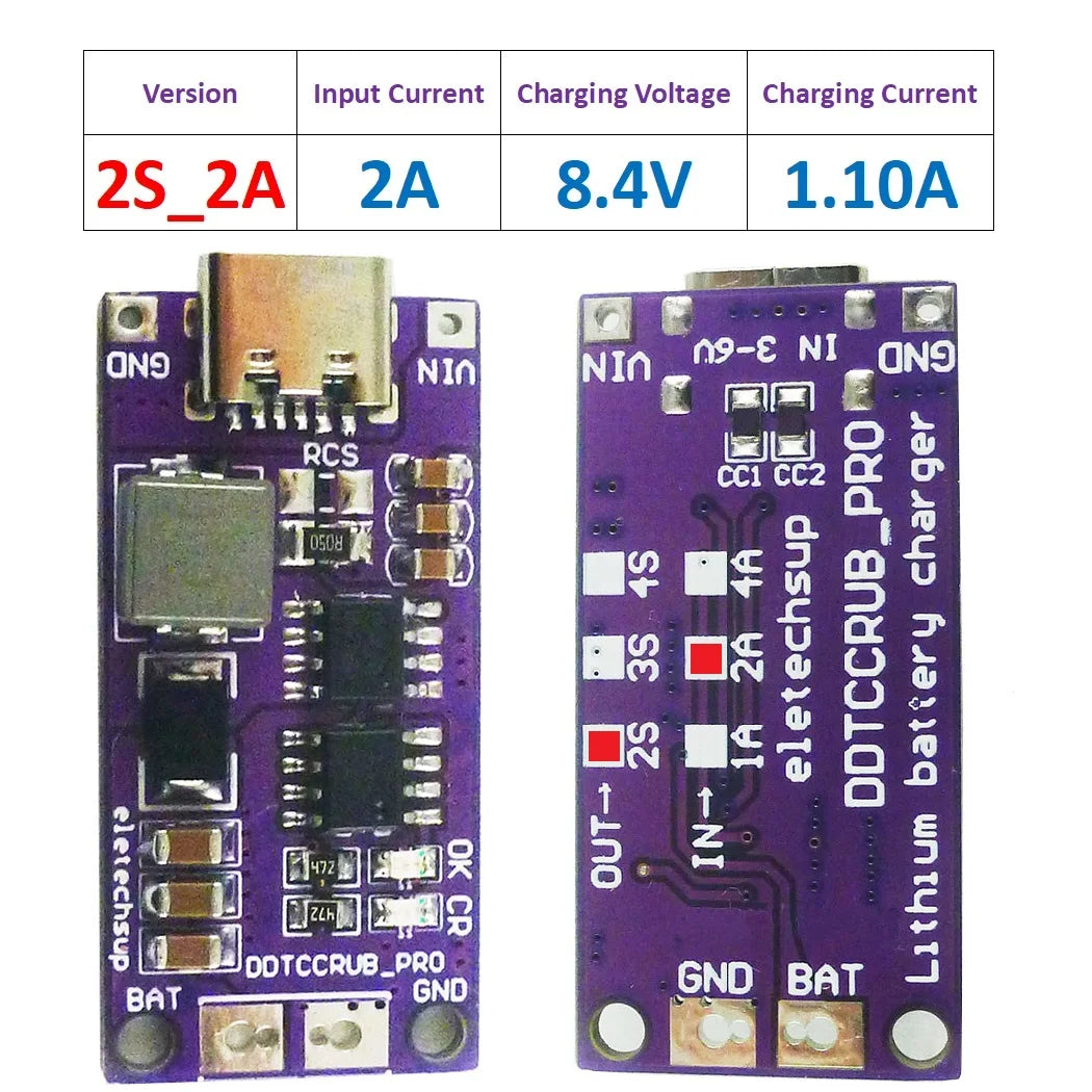 DDTCCRUB 1-4Cell Type-C to 4.2V 8.4V 12.6V 16.8V LiPo Li-Ion Battery Pack Portable Charger Diy Outdoor Emergency Power Supply Solar Panel