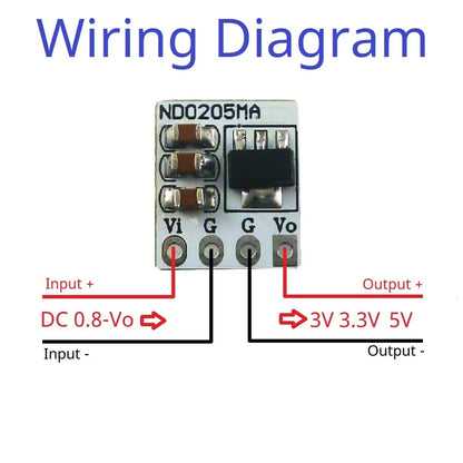 ND0205MA  Boost Module Mini High Efficiency Low Quiescent Synchronous PFM Step-up DC-DC Converter 1.2V 1.5V 2.5V 3.7V 4.2V To 3V 3.3V 5V