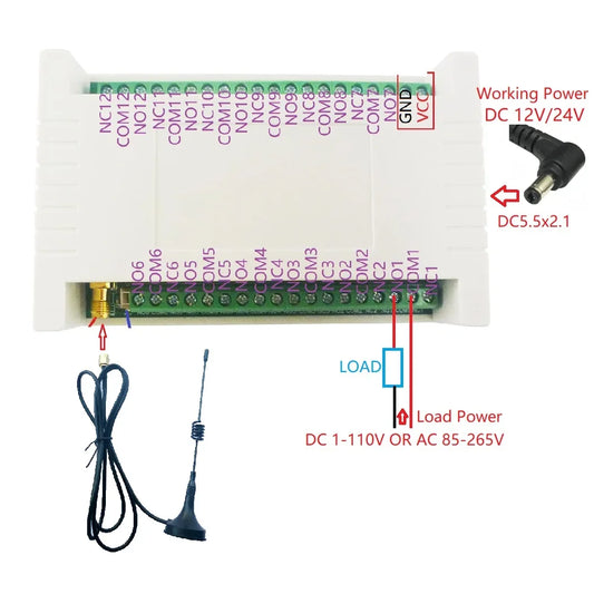 RF34C12 Wireless Rolling Code Relay Kit - 12ch 433M, Industrial Grade, for Garage Door, Smart Home - DC 12V 24V