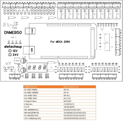 DNMEB50 16AI-16DI-16DO 4-20MA Current 0-5V/10V/30V Voltage Dry Wet Contact MOS RS485 Relay MEGA2560 R3 Expanding Board for Arduino PLC