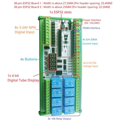 ES33B08 ES33A08 DC 12V 24V Multifunction ESP32 Expansion Board Wifi Digital Analog IO Module for Arduino WEB MQTT Ethernet Network Relay DIY