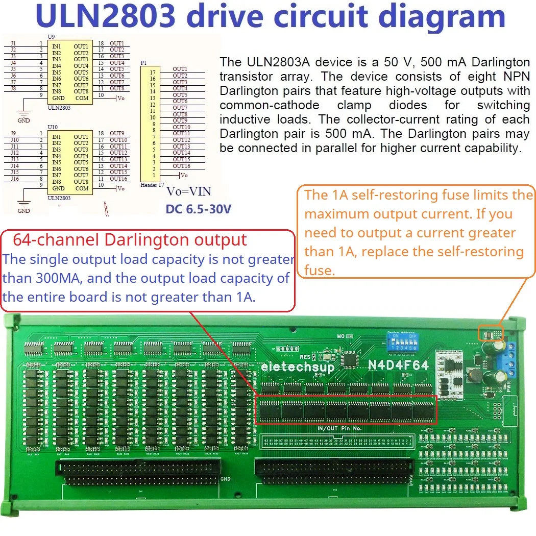 N4D4F64 DC 7-27V 64CH Multifunction Modbus DI-DO Module Isolate Input Darlington Output for PLC Relay HMI IC Tester Industrial Control