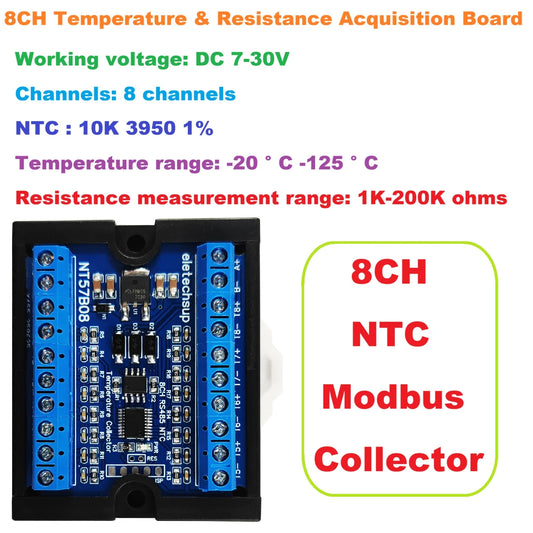 NT57B08 8CH Temperature & Resistance Acquisition Board Modbus RTU RS485 NTC Thermocouple Sensors Paperless Paperless Recorder Controller