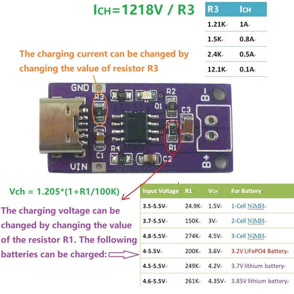 NIMH05UA TYPE-C 1/2/3-Cell NIMH Battery Charger Module 1.5V 3V 4.5V for 1.2V 2.4V 3.6V Nickel-Metal Hydride Battery 100MA/500MA/800MA