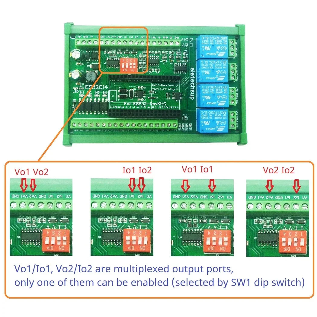 ES32C14 DC 12V 24V ESP32 Expansion Board Digital Analog DAC ADC IO Wifi Relay Switch ES32C14 Module for Arduino PLC Smart Home IOT Diy