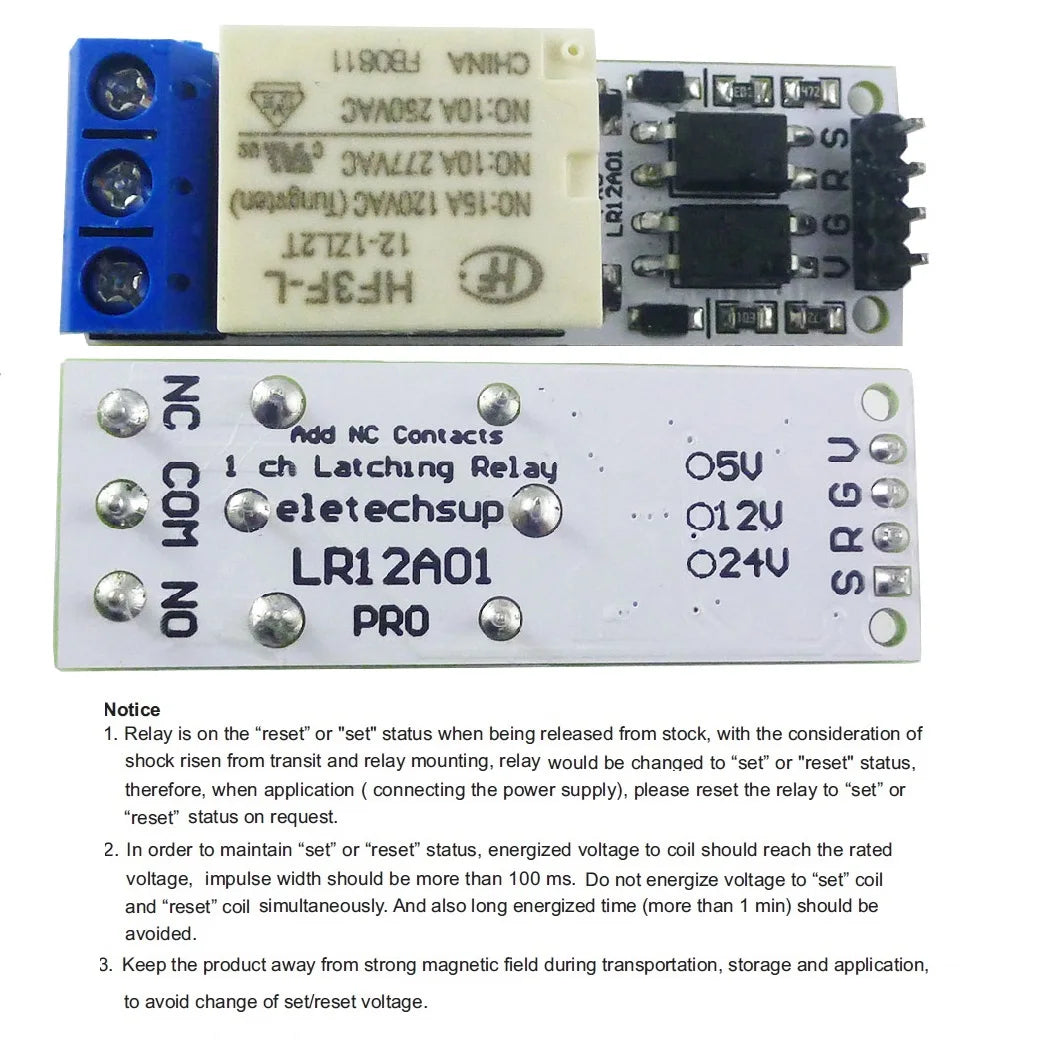 LR12A01 For Arduiuo ESP32 DC 5V 12V 24V Magnetic Latching Relay Module Bistable Self-locking Flip-Flop Latch Switch Board