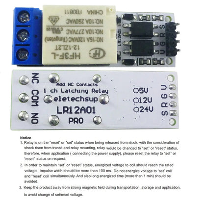 LR12A01 For Arduiuo ESP32 DC 5V 12V 24V Magnetic Latching Relay Module Bistable Self-locking Flip-Flop Latch Switch Board