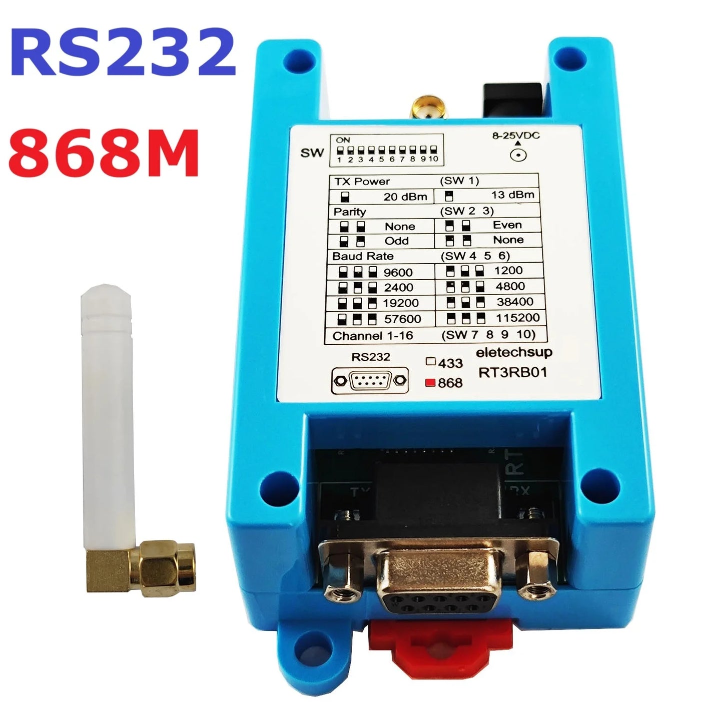 RT4RA01 433M 868M RS485 RS232 DTU VHF/UHF Radio Modem Wireless Transceiver 1200-115200 None/Odd/Even Dip Switch Set Master-slave Network