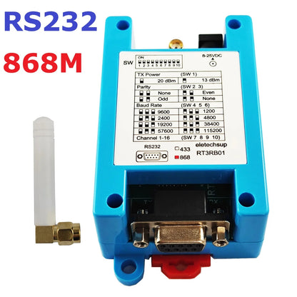 RT4RA01 433M 868M RS485 RS232 DTU VHF/UHF Radio Modem Wireless Transceiver 1200-115200 None/Odd/Even Dip Switch Set Master-slave Network