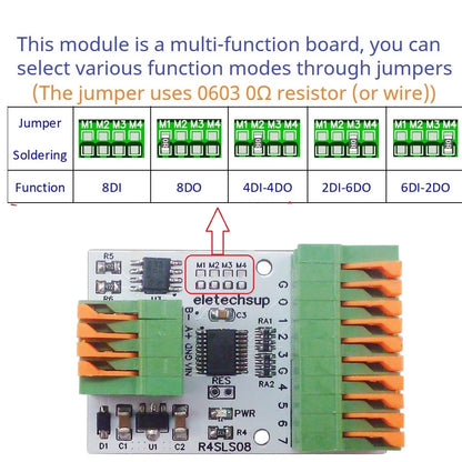 R4SLS08 8CH Multipurpose RS485 Modbus Rtu Digital IO Module 141R Spring Terminal Block Master-slave Digital Collection Control R4SLS08