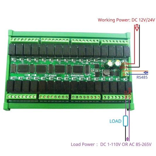 N4ROF32 Mini DC 12V 24V 32CH Multifunction Modbus Rtu RS485 Relay Board 2A 0.2W Low Power Consumption Micro Voice Relay Module N4ROF32