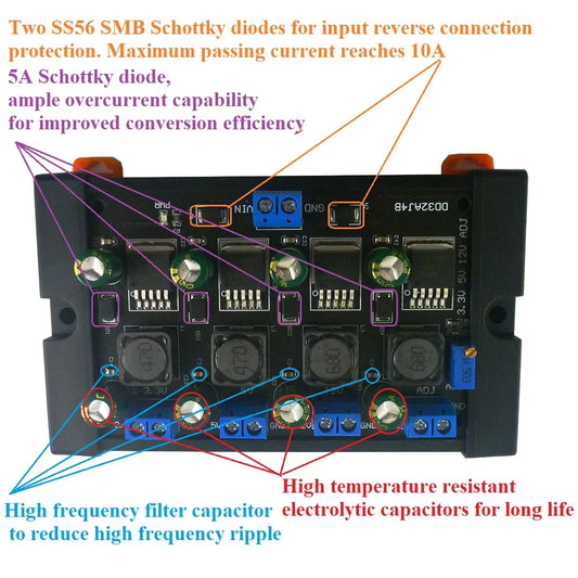 DD32AJ4B 4CH 3A 3.3V 5V 12V ADJ DC DC Buck Converter Module Multiple Switching Power Supply with DIN Rail Case for PLC UPS Power Bank