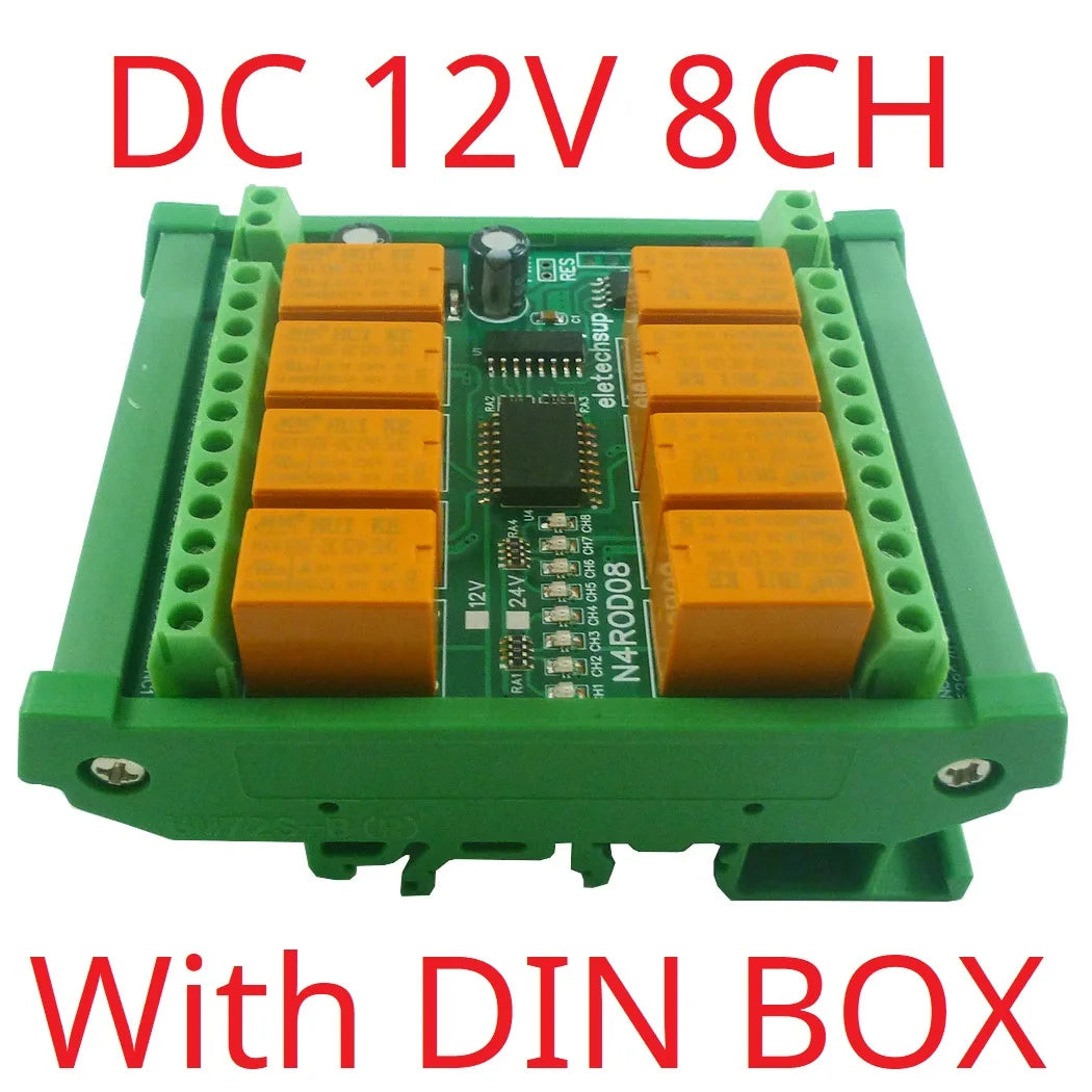 N4ROD08 DC 12V-24V 8 Channels Micro Size & Low Power Consumption RS485 RS422 Relay Board DIN C35 Rail Mount Box for PLC HMI