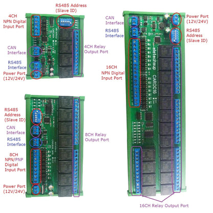 CAROA04 CAROB08 CAROC16 4/8/16 DI-DO CAN Relay Controller Module RS485 Digital NPN/PNP IO Expanding Board for CNC Car Automated Industry CARO