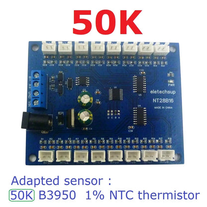 NT28B16 DC 12V 24V 16CH RS485 Temperature Collector Module Resistance measurement Multimeter 10K/20K/50K/100K B3950 NTC Sensor