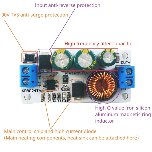 ND9024TA 2.5A DC 10-90V to 5V 12V 24V DC-DC Converter High-Voltage Buck Regulator Module for Lion Lipo LiFePO4 Lead-acid Solar battery