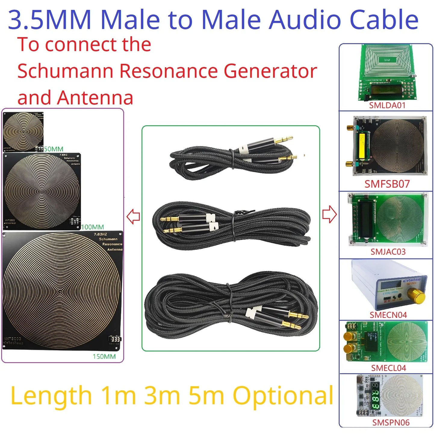 TB467 3.5MM Male to Male Aux Audio Cable Gold Plating Copper Core Wire For 7.83HZ Schumann Resonance Signal Generator and Antenna