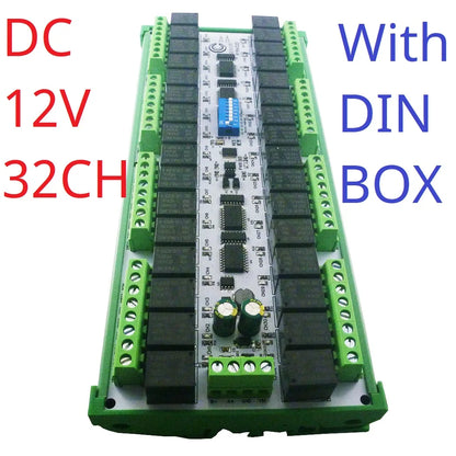 RYR432D Easy to Install DIN Rail Box DIP Switch Setup Parameters DC 12V 24V 20A 32CH Modbus RTU RS485 Relay Module RYR432D