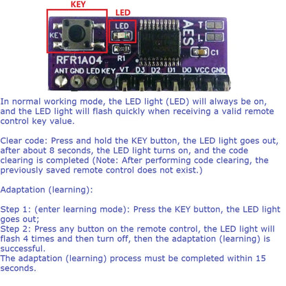 RFR1A04  RFT1C04 4CH AES128 Encryption Codec Remote Control Module featuring 433M Superheterodyne Transceiver, Upgrade to PT2262 EV1527 HC301