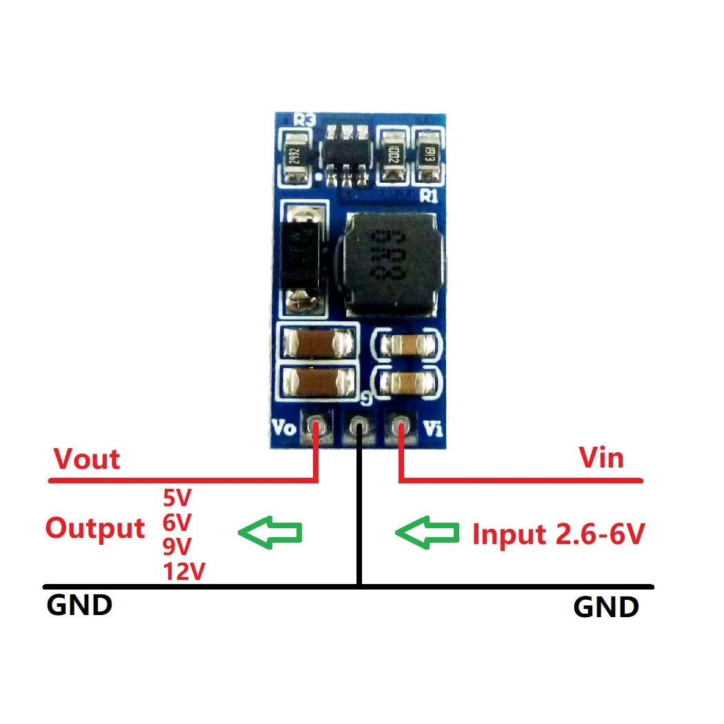 ND0412SA Highly Efficient 7W Mini Boost Step-up Converter Board for Arduino - Converts 2.6-6V to 5V / 6V / 9V / 12V DC