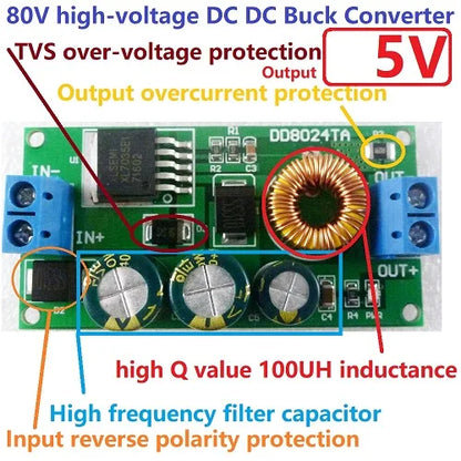 DD8024TA High-Voltage EBike DC-DC Converter Buck Step-Down Regulator Module 80V 72V 64V 60V 48V 36V 24V to 15V 12V 9V 6V 5V 3.3V