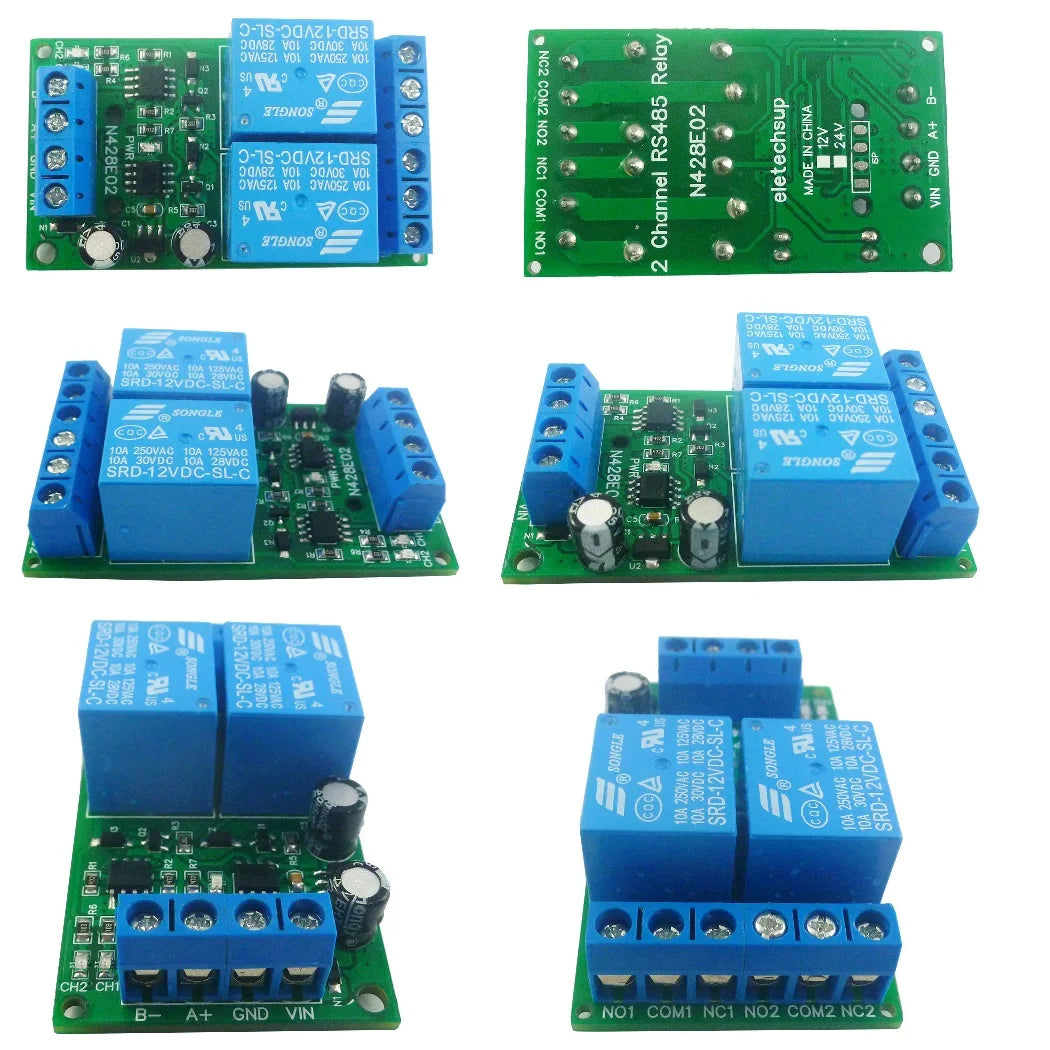 N428E02 mini DC 12V  2ch RS485 Relay Board Modbus RTU Switch Module for PLC Digital Output Expansion for Motor LED PTZ