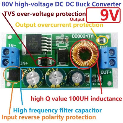 DD8024TA High-Voltage EBike DC-DC Converter Buck Step-Down Regulator Module 80V 72V 64V 60V 48V 36V 24V to 15V 12V 9V 6V 5V 3.3V