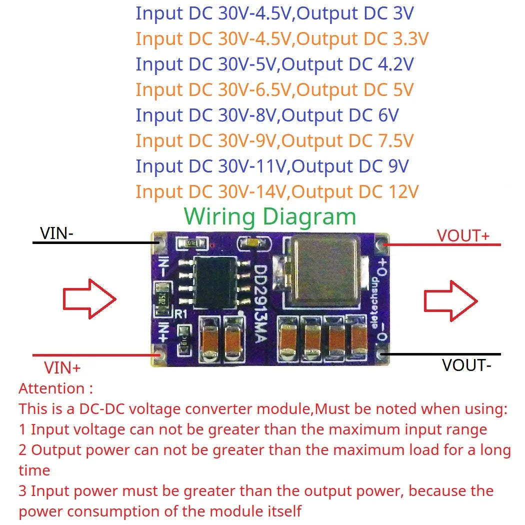 DD2913MA 3A Synchronous Step-Down Regulator OVP OCP OTP SCP DC-DC Buck Converter 4.5V-30V to 3V 3.3V 4.2V 5V 6V 7.5V 9V 12V